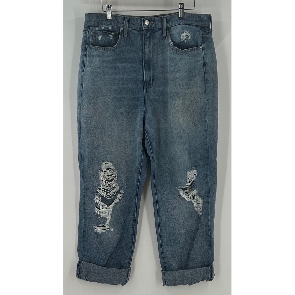 RSQ  Grunge Boyfriend Jeans Womens 32 Medium Wash Distressed Ripped 100%‎ Cotton